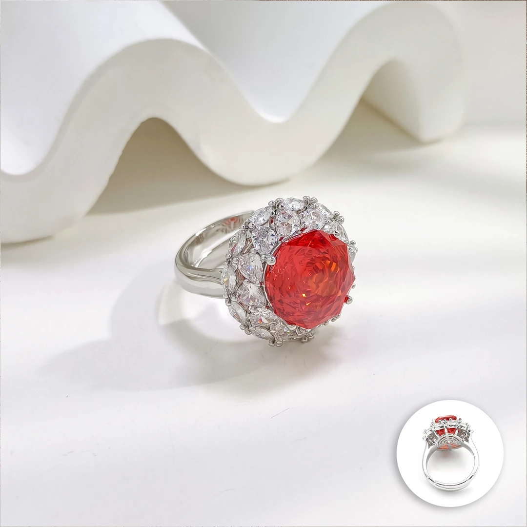 铜合金合成锆石戒指 WHSM-007966【落日情诗】戒指轻奢精致 玫瑰切