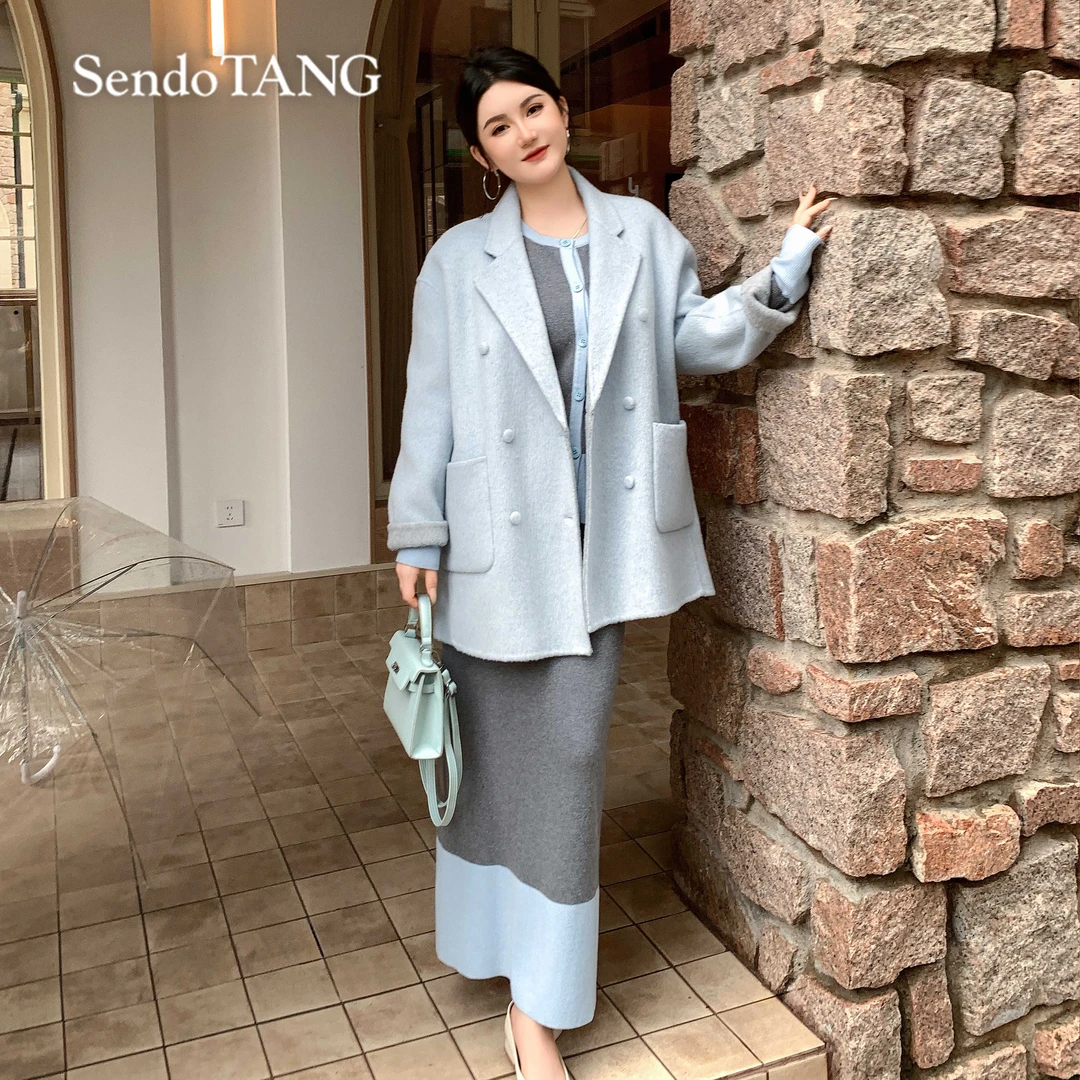 超好看双面毛呢外套大码女装新款今年流行洋气时尚大衣【雪落空山】