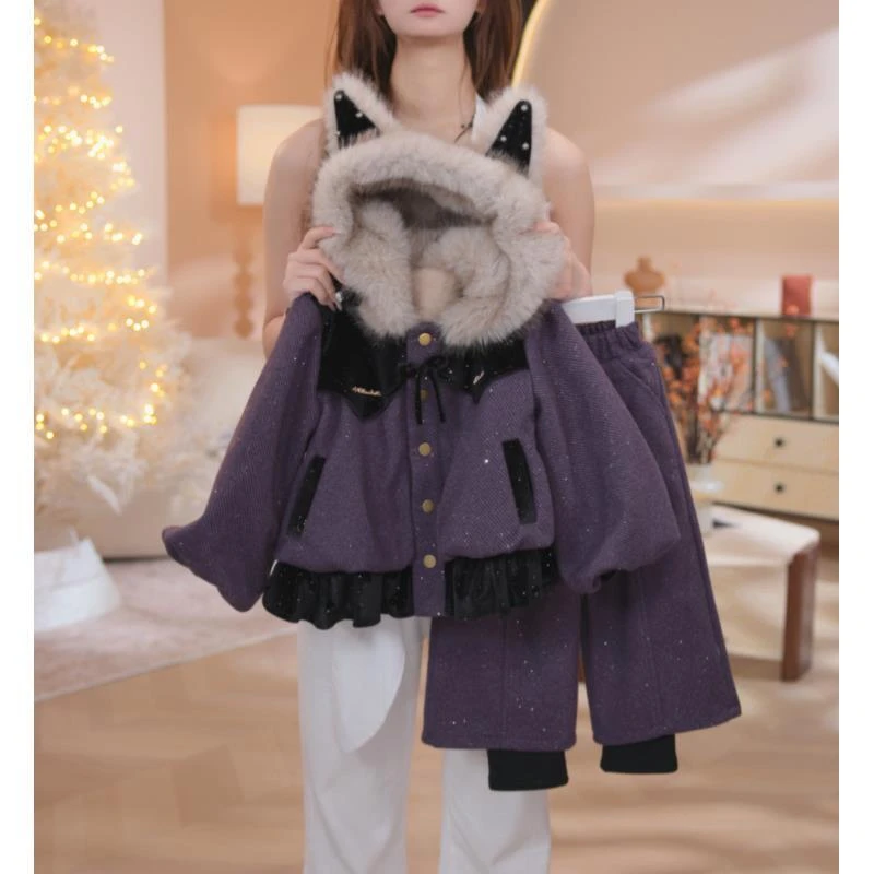 单排扣套装拼接服装少女风冬季秋冬设计师纯色女女童DC40682