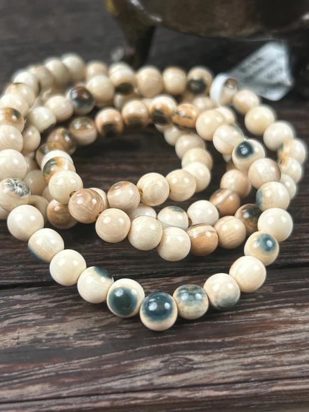 【饭饭猛犸】F9071天然猛犸牙 0.6蓝眼圆珠108颗 一物一拍