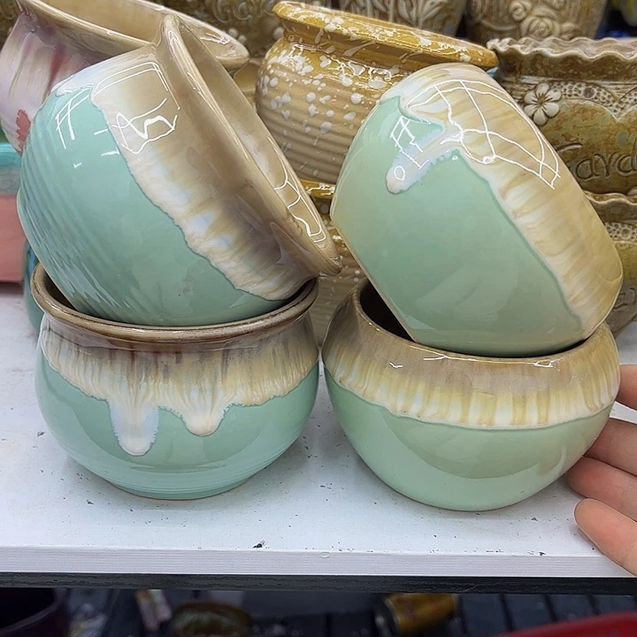 多肉绿植陶瓷花盆9.9包邮，有孔