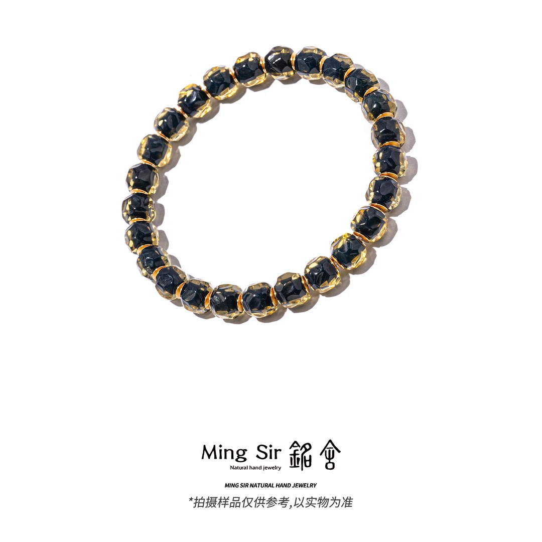 【铭舍 蓝调】缅甸金蓝珀S925银镶嵌/老型无相单圈手串蜜蜡原矿原石