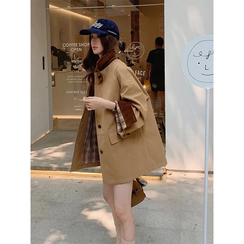 韩版松弛感撞色气质长袖外套女2025秋季新款慵懒减龄休闲百搭风衣