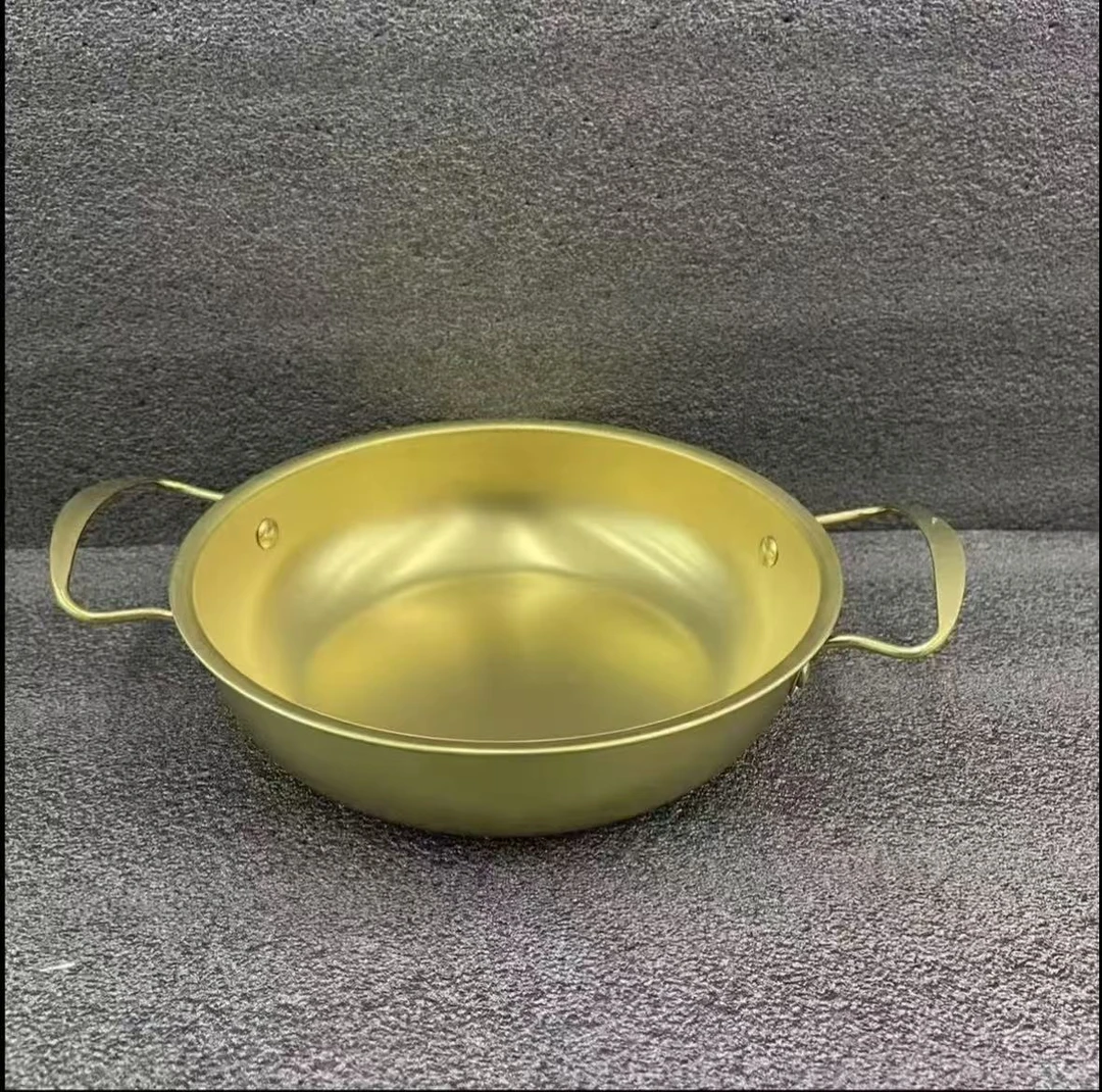 KP-001韩式不锈钢泡面单人小火锅金色火锅双耳干锅拉面家用