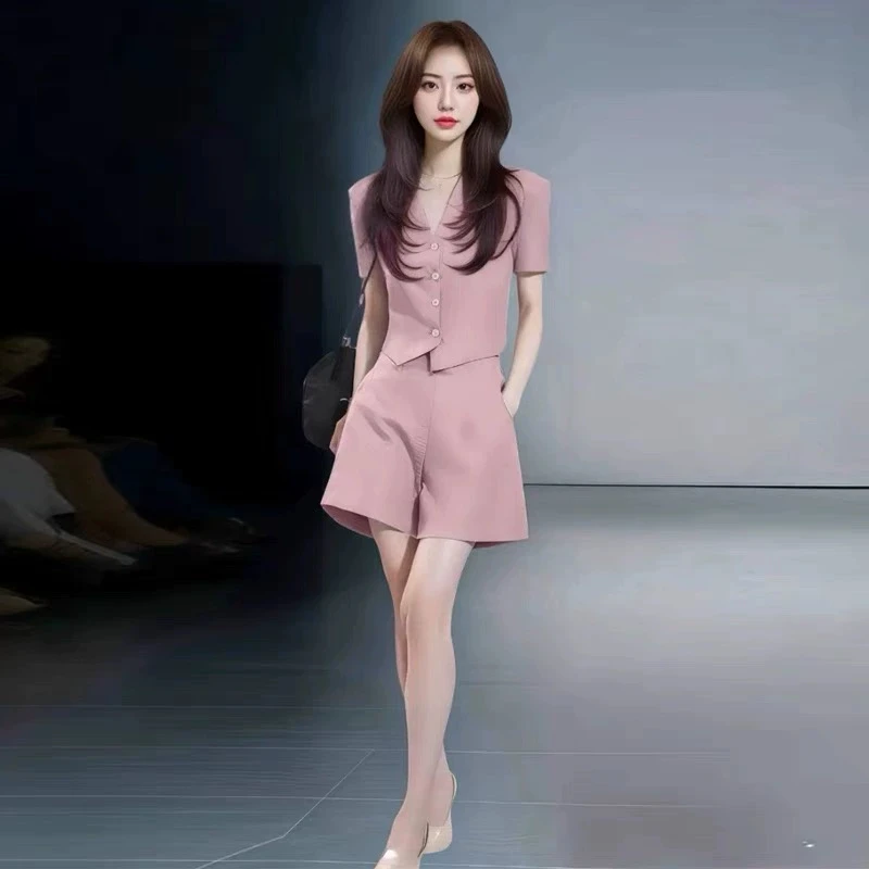 气质时髦套装女2025夏季新款洋气减龄V领短袖上衣财阀洋气衣服女