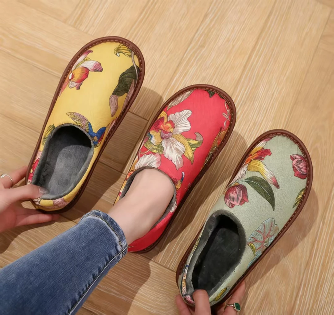 秋冬季居家棉鞋橡胶厚底防滑韧性好内置法兰绒保暖贴肤包根