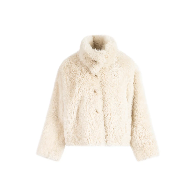 无艳一禾【听雪漫】托斯卡纳皮毛一体立领短款皮草大衣