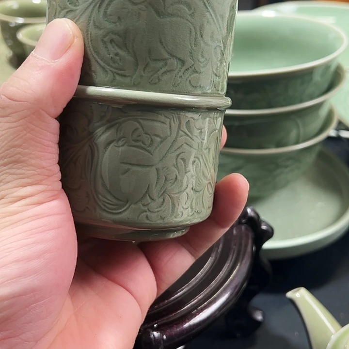 耀州窑瓷器金运杯2个