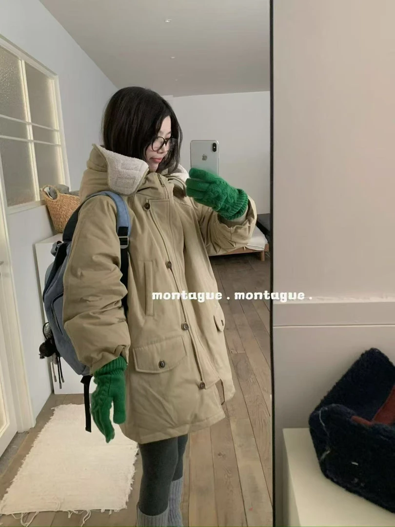 （甜梦星语）2025秋冬新款韩系宽松慵懒风加厚保暖风衣羽绒服