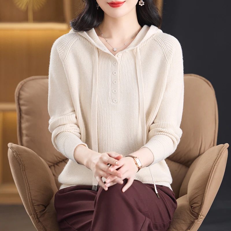 连帽针织衫卫衣女士春装2025年新款爆款时尚洋气毛衣内搭打底帽衫