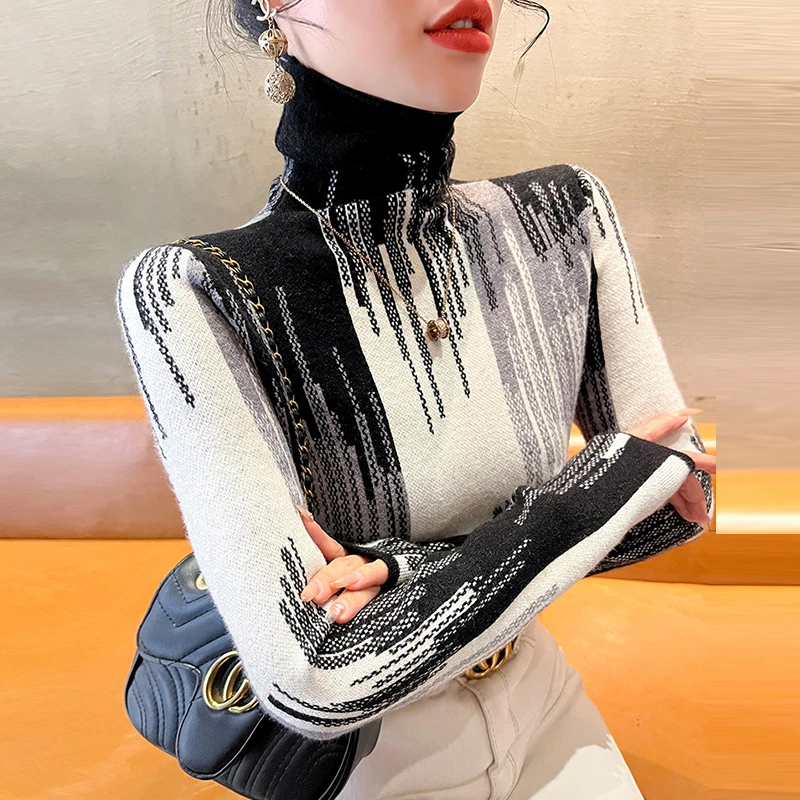 100纯羊绒衫女秋冬新款内搭打底衫修身高领短款羊毛保暖洋气毛衣