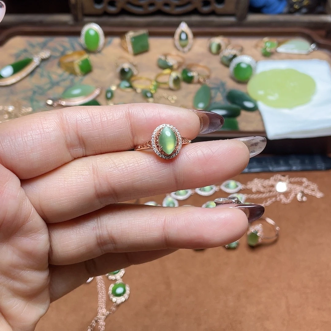 和田玉（碧玉）银S925镶嵌吊坠(不含链)戒指