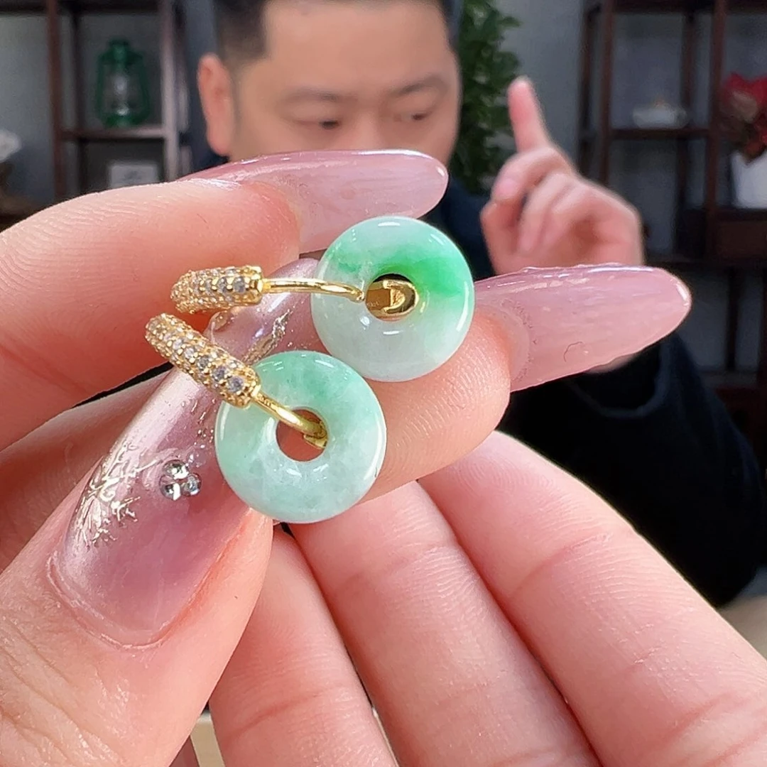 翡翠耳饰银S925镶嵌耳环50