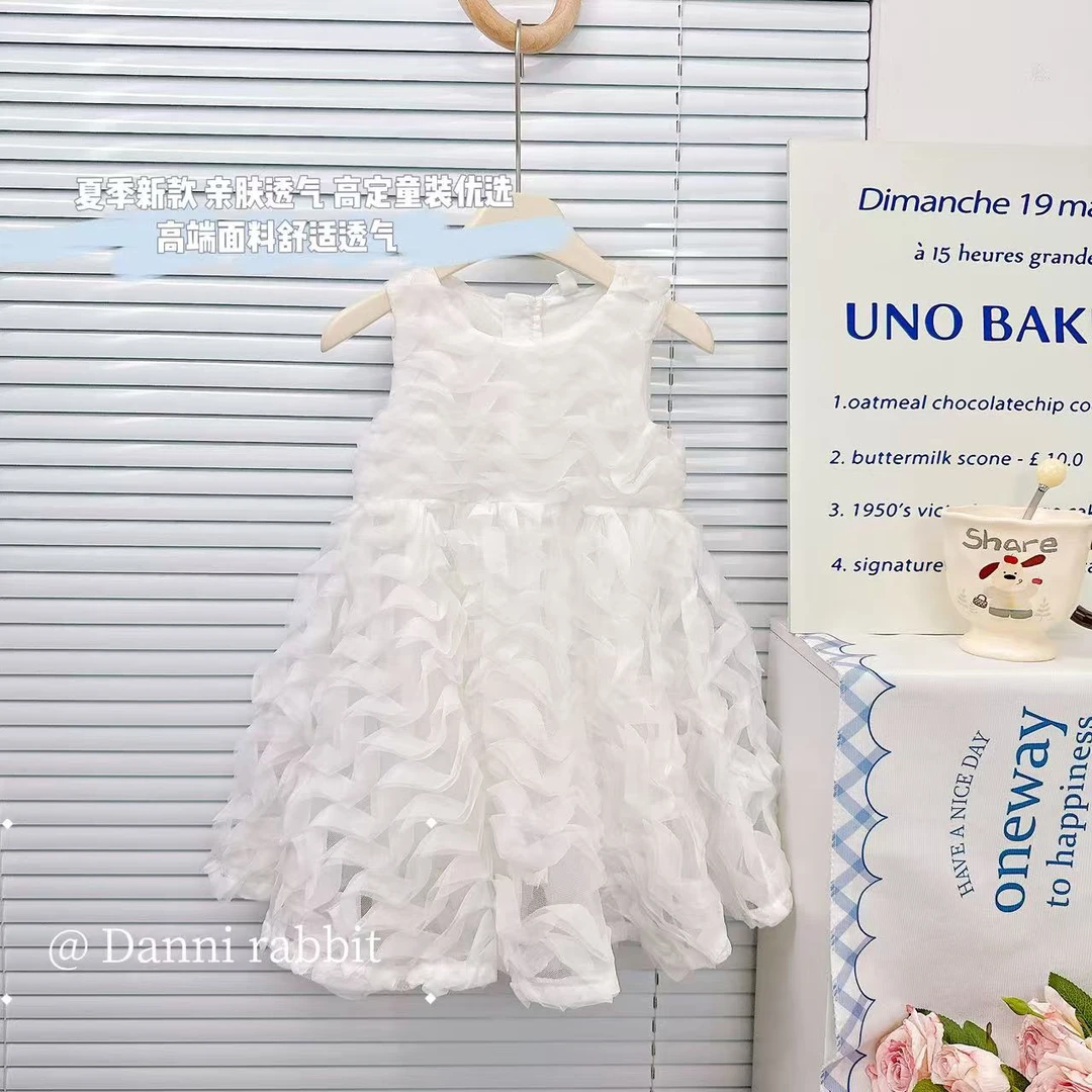 【Dannirabbit】*夏季女童白色褶皱洋气连衣裙X-7740