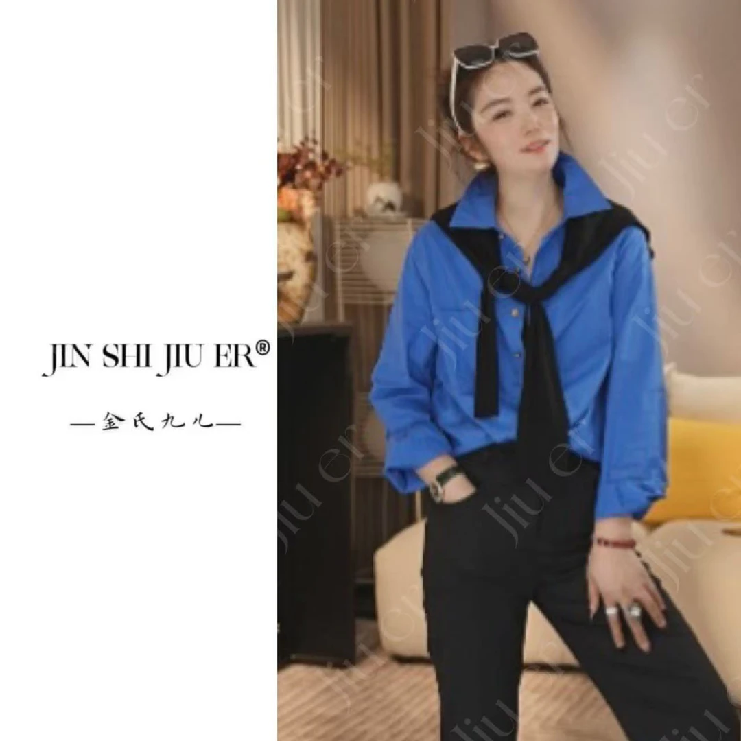 JIUER[烟雨]韩系简约纯色清透衬衫 时尚休闲百搭翻领长袖2750