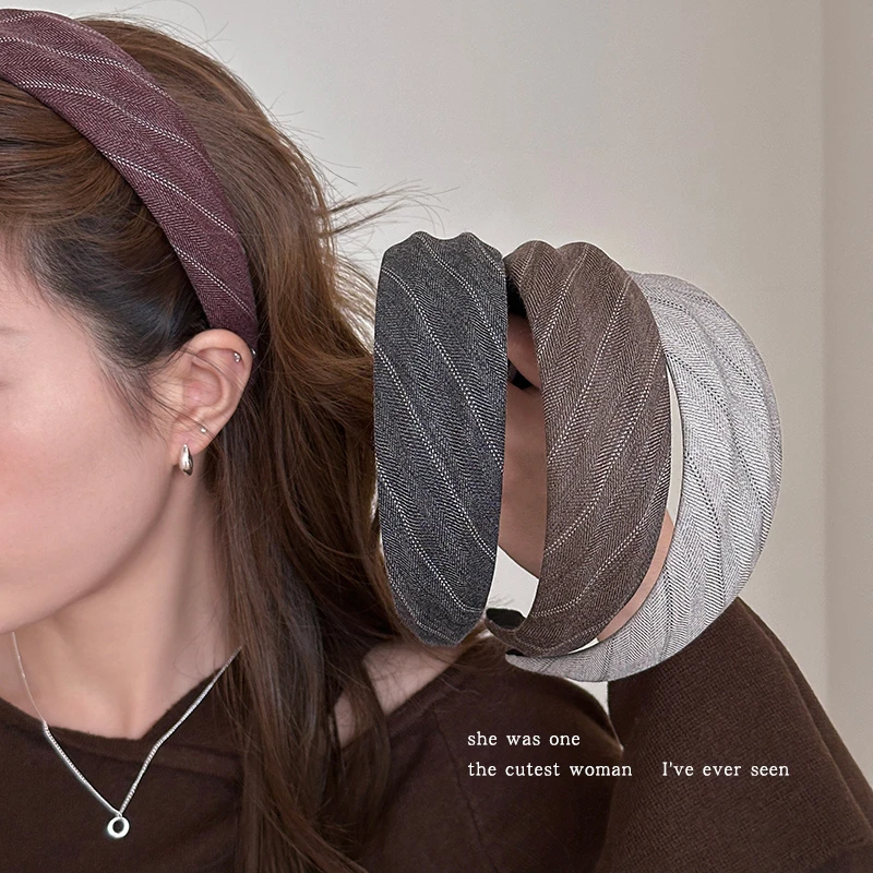 韩系秋冬新款斜纹发箍女凹凸设计感头箍高颅顶发卡百搭压发头饰品