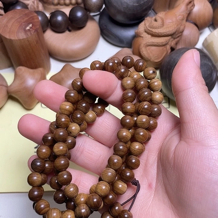 檀香木手串/手链老山檀香0.8/108横纹虎皮沉玉化