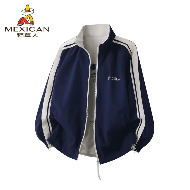 Mexican/稻草人潮牌夹克情侣新款立领百搭外套休闲服男款宽松双面