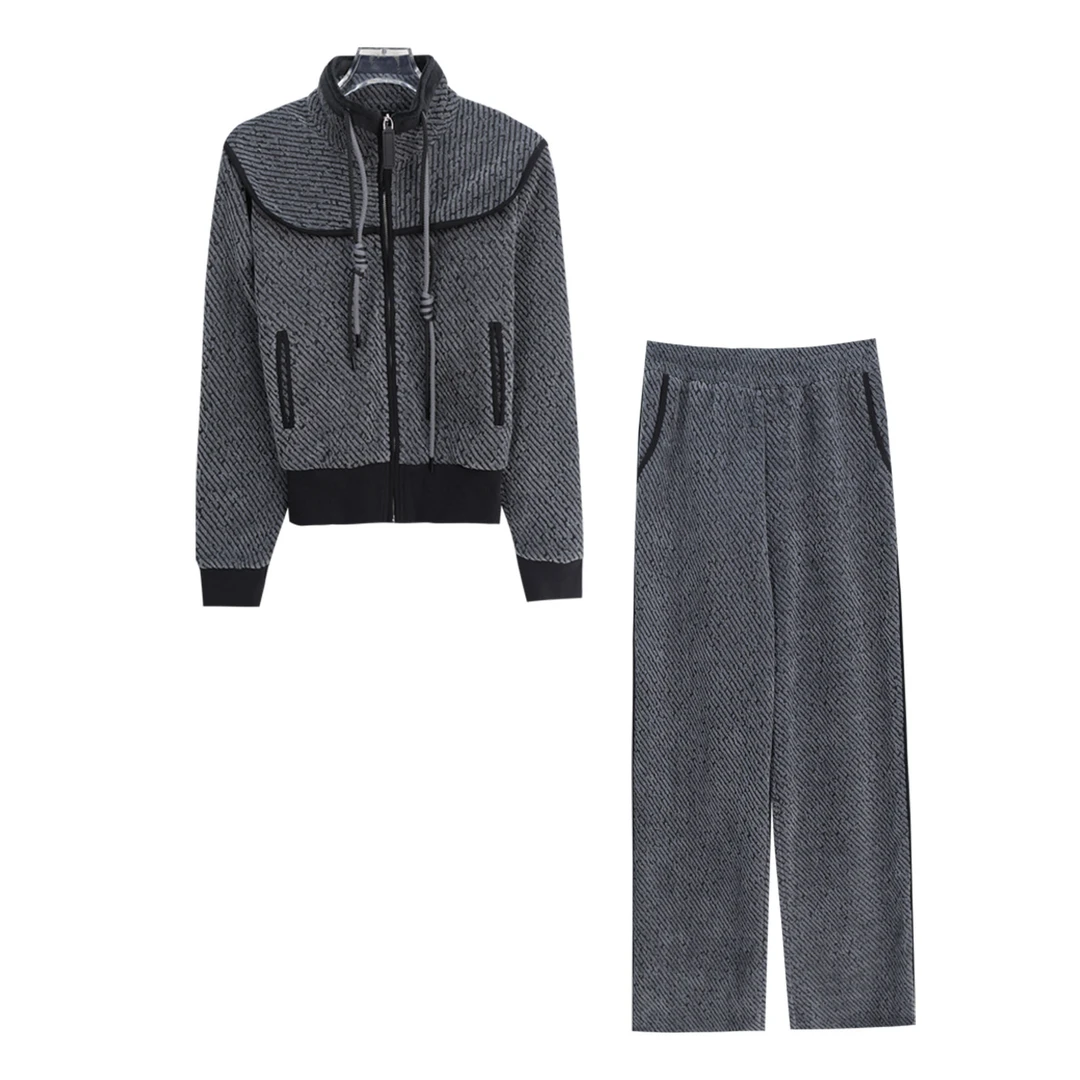 立领设计感抽绳短上衣高腰垂感休闲裤套装X27508