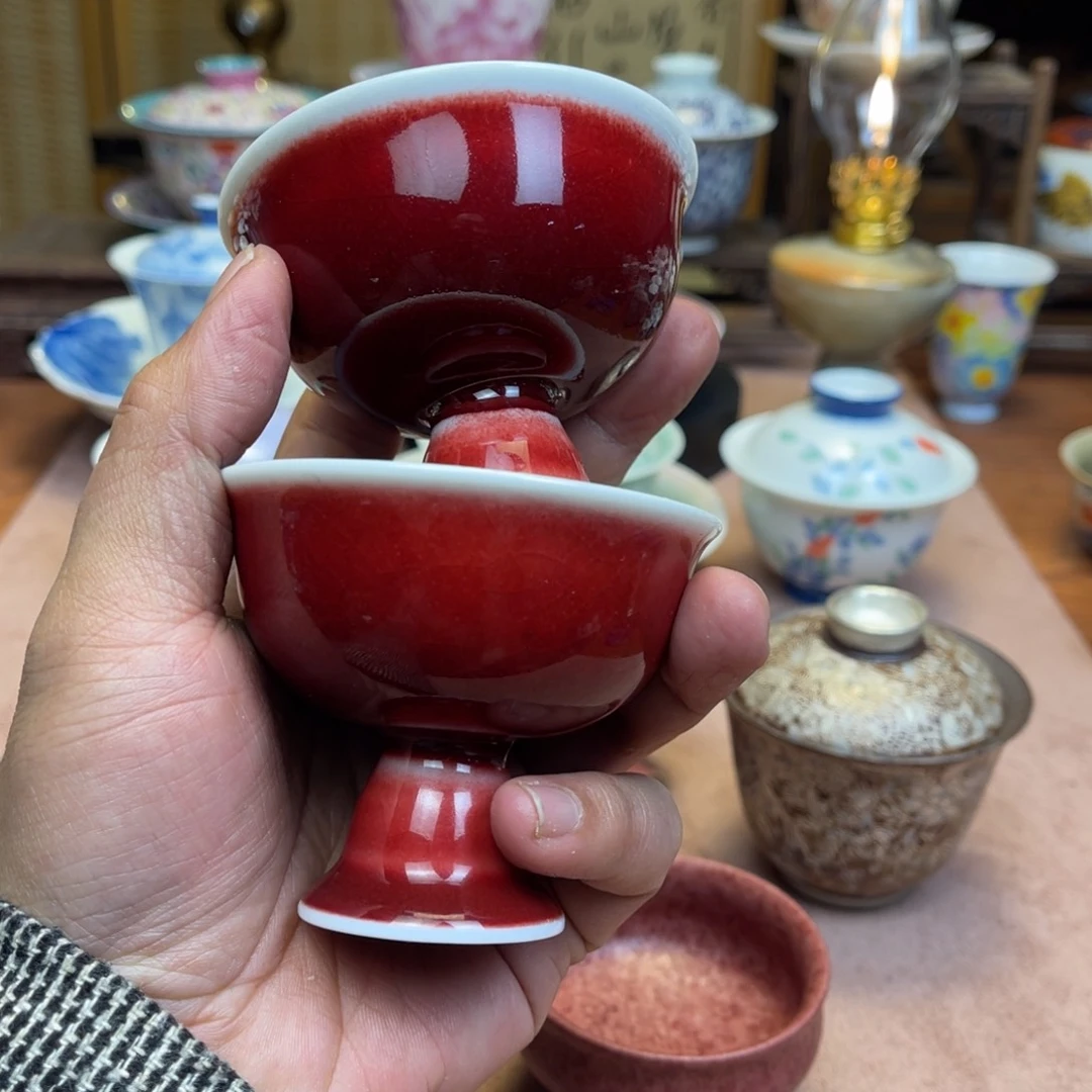 杯醉****膝浪红陶瓷高脚杯2个