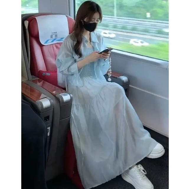 2025夏季新款时尚气质显瘦套装女薄款防晒开衫吊带连衣裙子两件套
