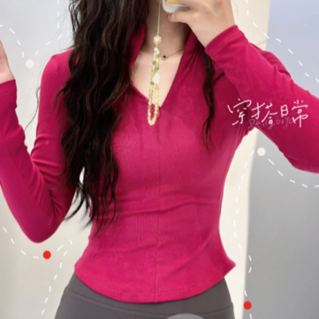 春秋纯欲辣妹弹力紧身显瘦翻领长袖短款拉链上衣女收腰打底衫T恤