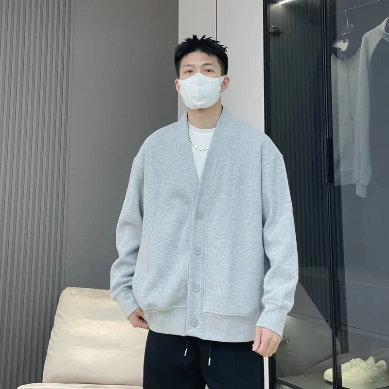 【男女同款】高级感纯色设计简约休闲落肩款开衫外套宽松情侣款韩版