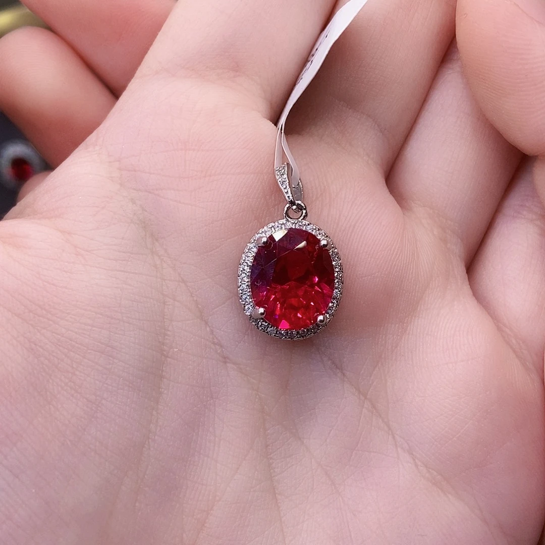 红宝石吊坠(赠链)银S925镶嵌