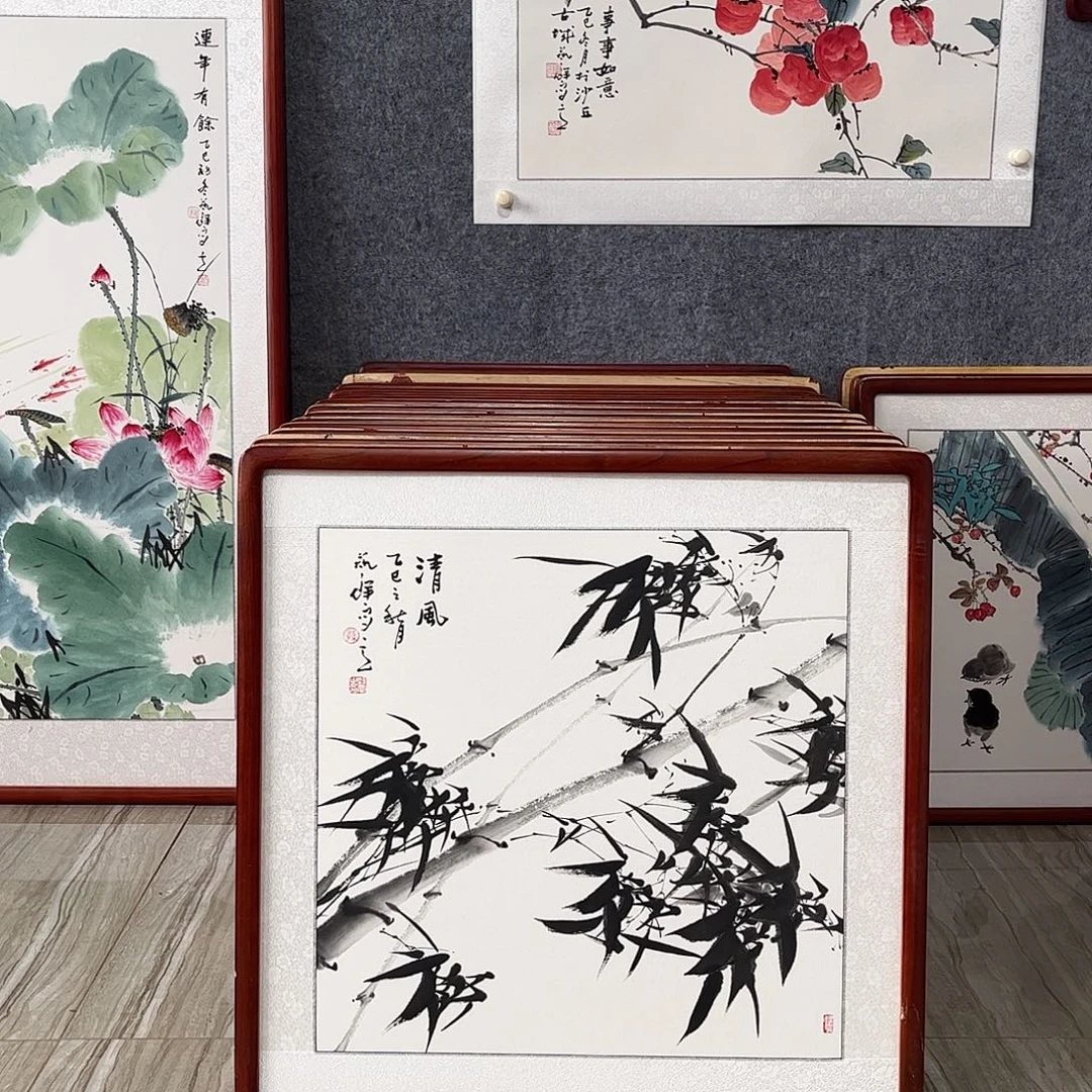 国画书画作品带框63×63