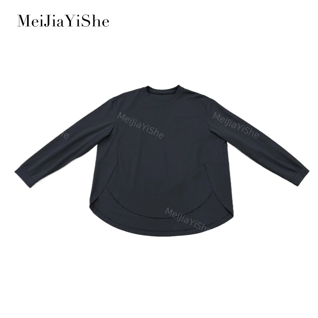 梅家2025新款极简不规则弧形下摆宽松显瘦T恤