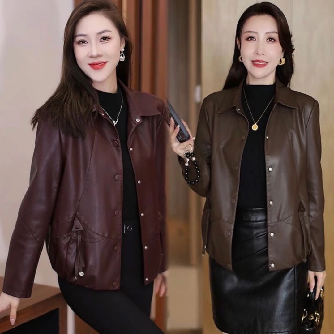 皮衣短外套女秋季新款韩版宽松时尚休闲洋气百搭软皮夹克大码上衣