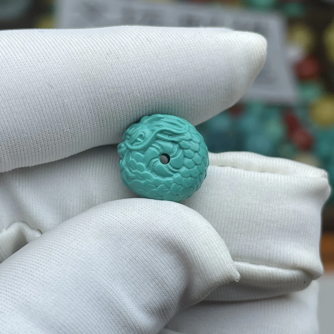 【A80】12mm龙扣雕刻件高瓷绿满工精雕散珠文玩顶珠配珠配饰
