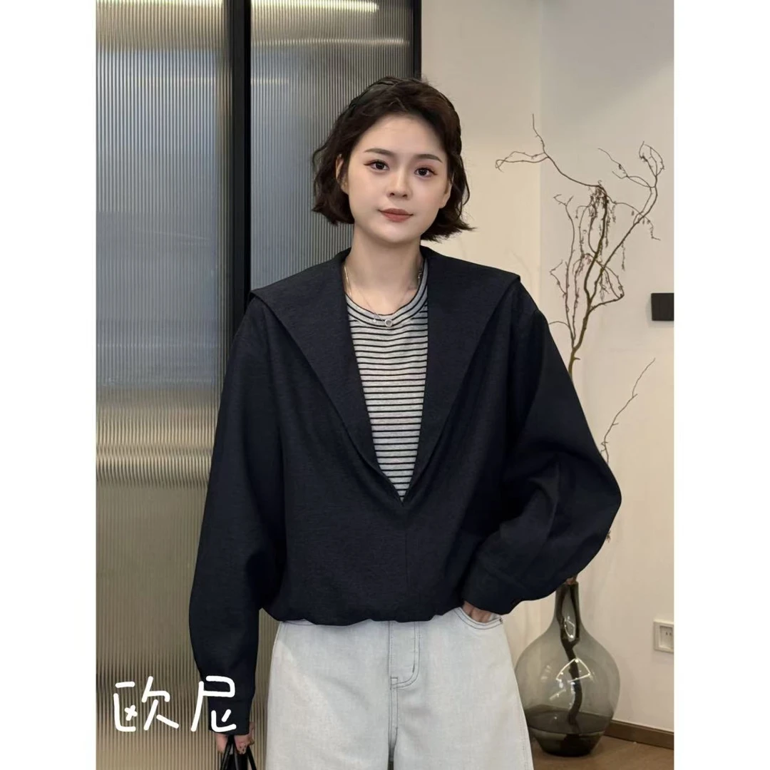 2025春款小众设计感假两件海军领外套上衣2502C312