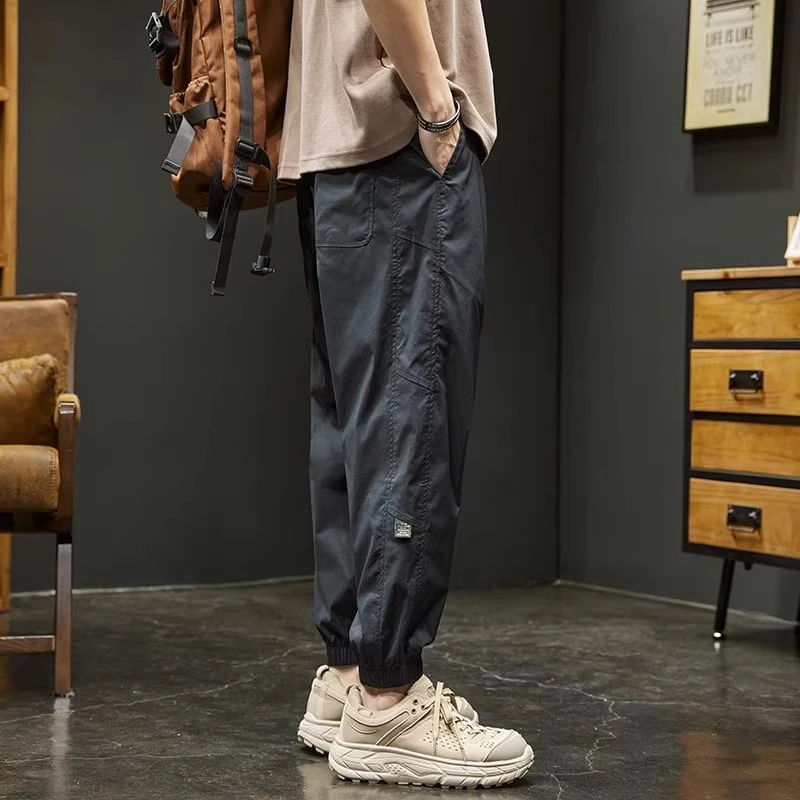 夏季薄款冰丝休闲裤男士宽松痞帅运动速干九分裤潮牌男款束脚裤子