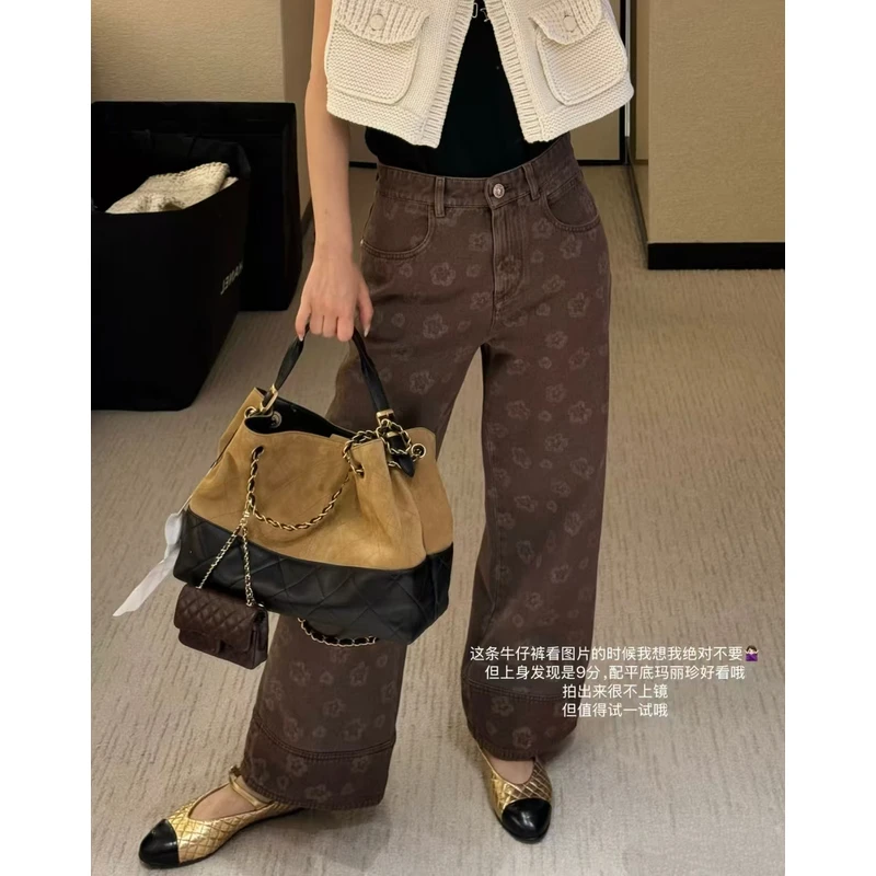 【CC】香家新款山茶花印花直筒裤