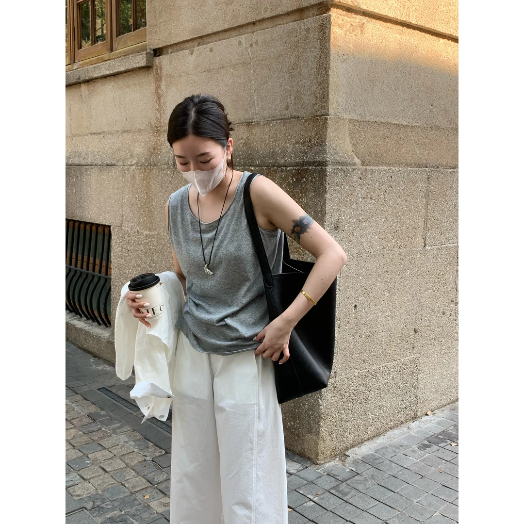 2025年新款单边简约无袖背心女宽松慵懒风通勤基础款夏季百搭内搭