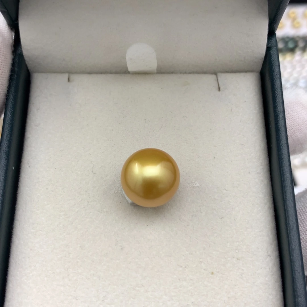 海水珍珠裸珠13.8mm浓金正圆