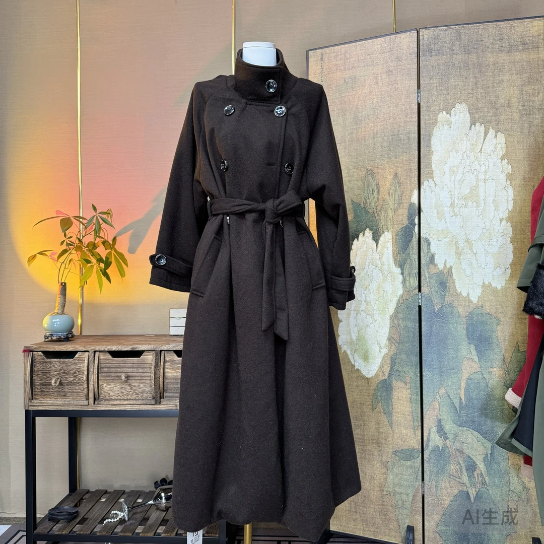 【601】咖色立领大衣时尚气质百搭冬季