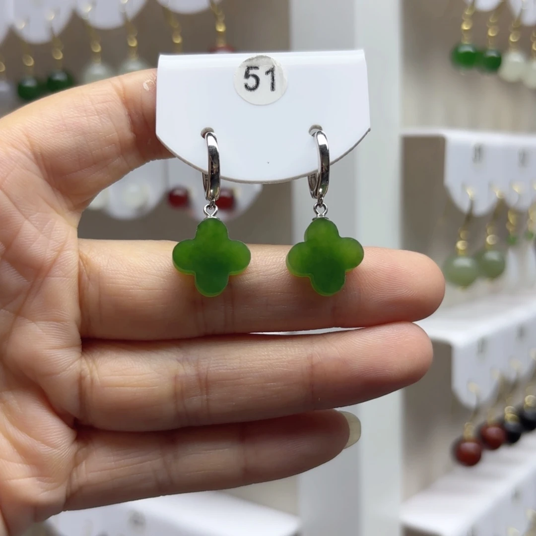 和田玉银S925镶嵌耳饰