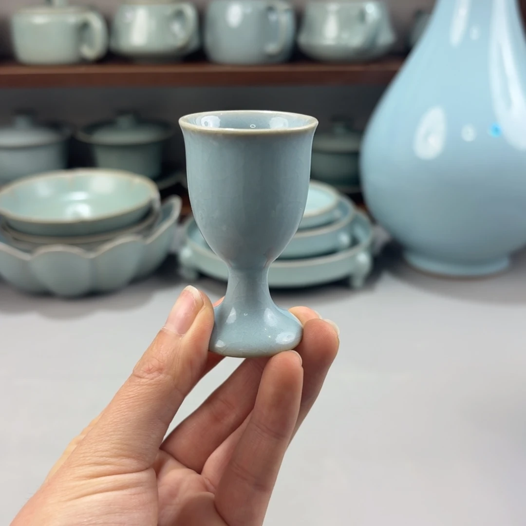 瓷摆件精品汝窑天青釉小酒杯