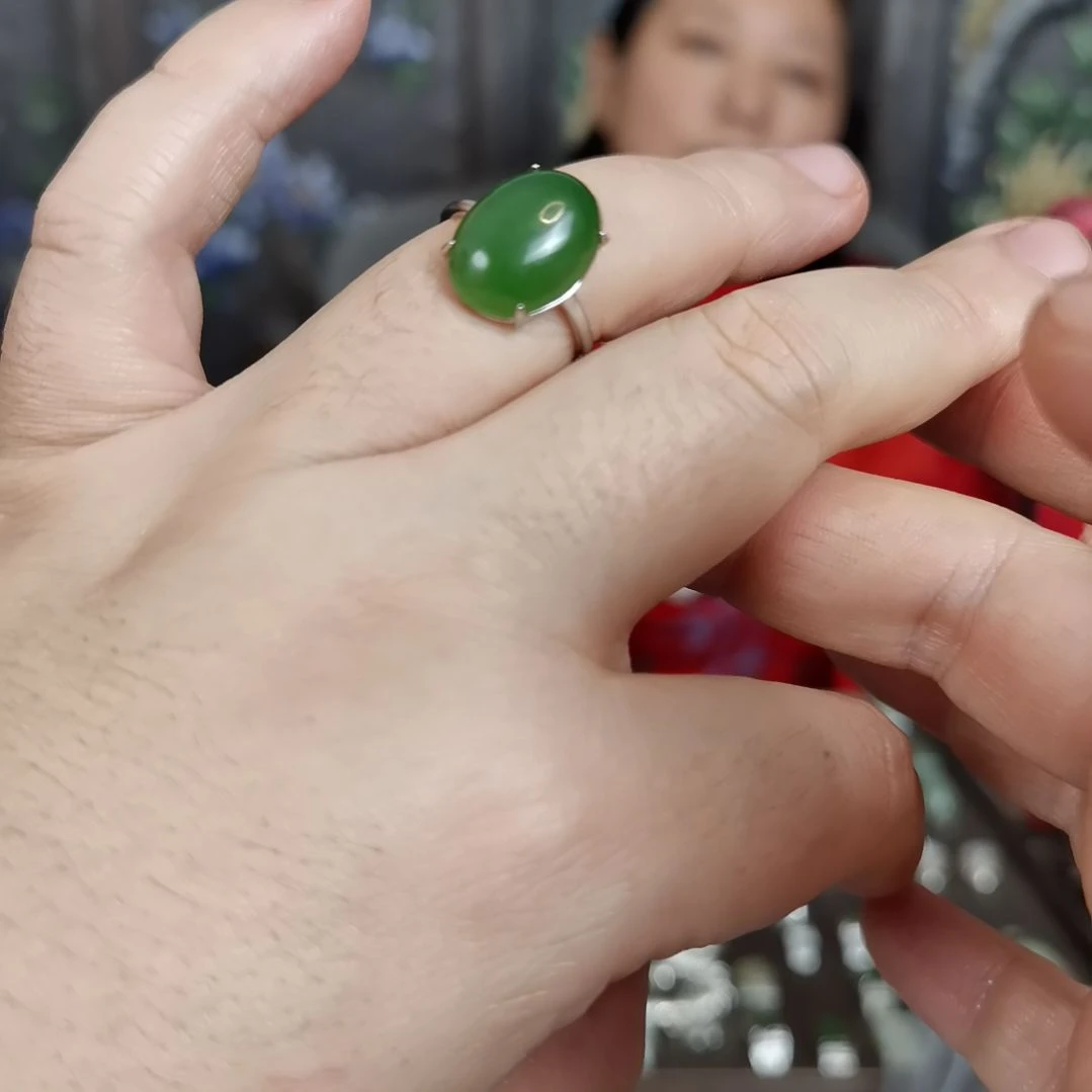 和田玉戒指银S925镶嵌
