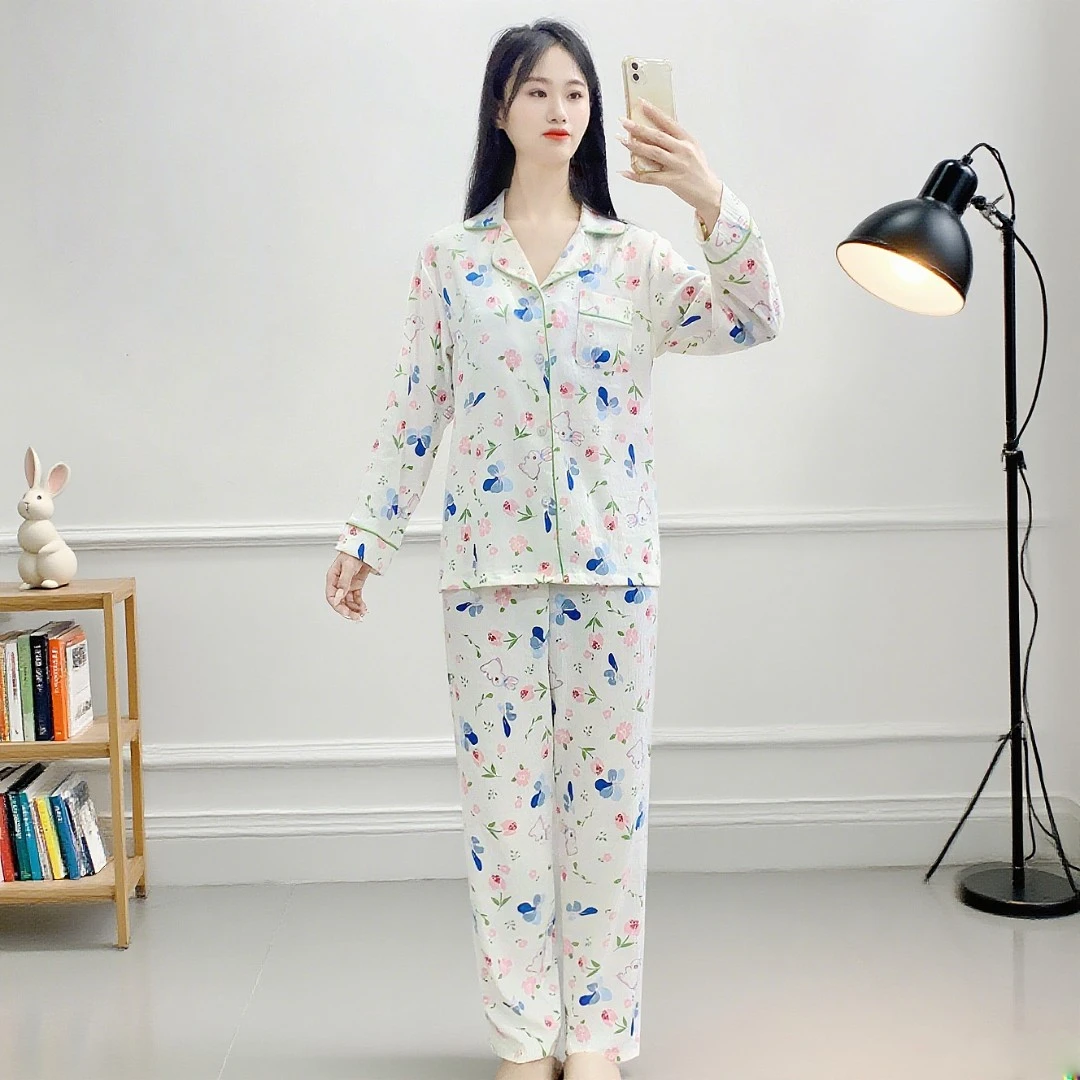 女士春秋季长袖睡衣2025新款云朵棉薄款大码可外穿家居服套装Y170