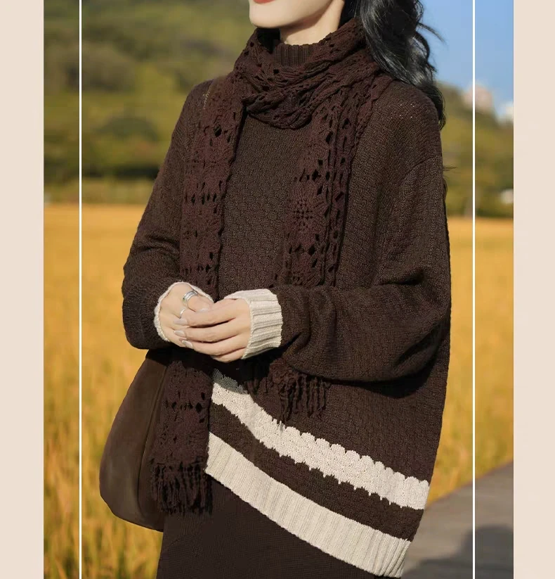 【秋野斜影】设计师不撞衫宽松型韩版休闲简约时尚羊绒衫-LS009