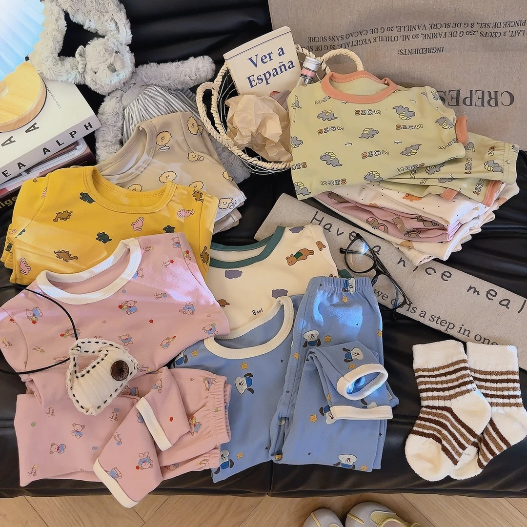 秋冬季儿童德绒秋衣秋裤宝宝打底保暖内衣套装男女童加厚磨毛睡衣