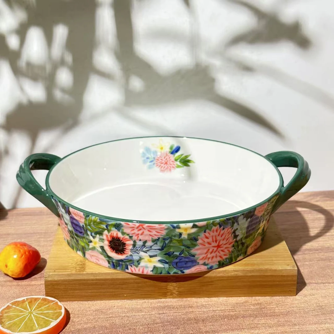 田园小兰花-9寸双耳立柄烤盘汤碗