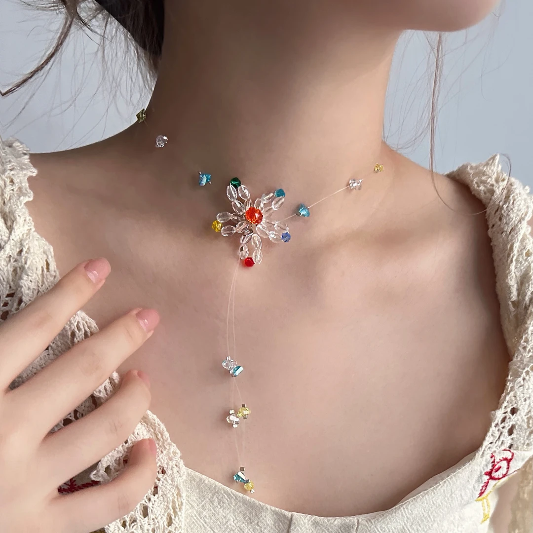 非金属亚克力项链 X5572-1简约精致时尚百搭轻奢小众彩色花朵项链