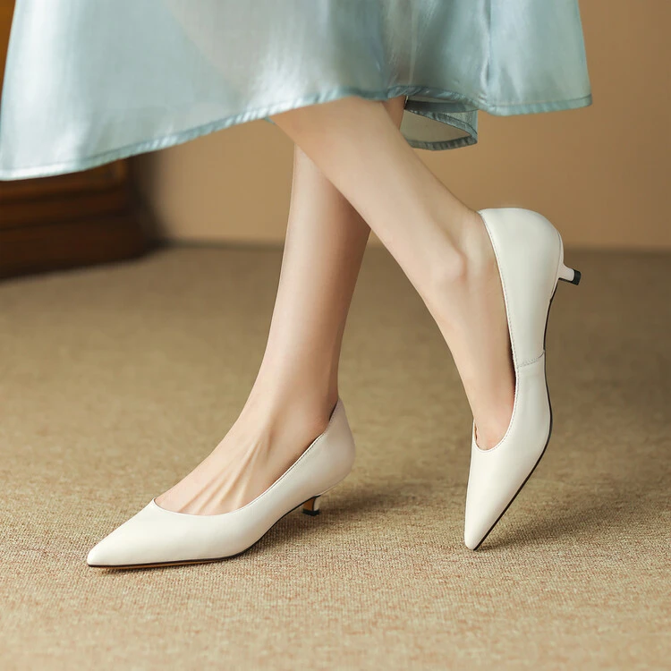 里外全牛皮~3cm浅口时尚猫跟职业工作鞋一脚蹬气质百搭低跟单鞋女