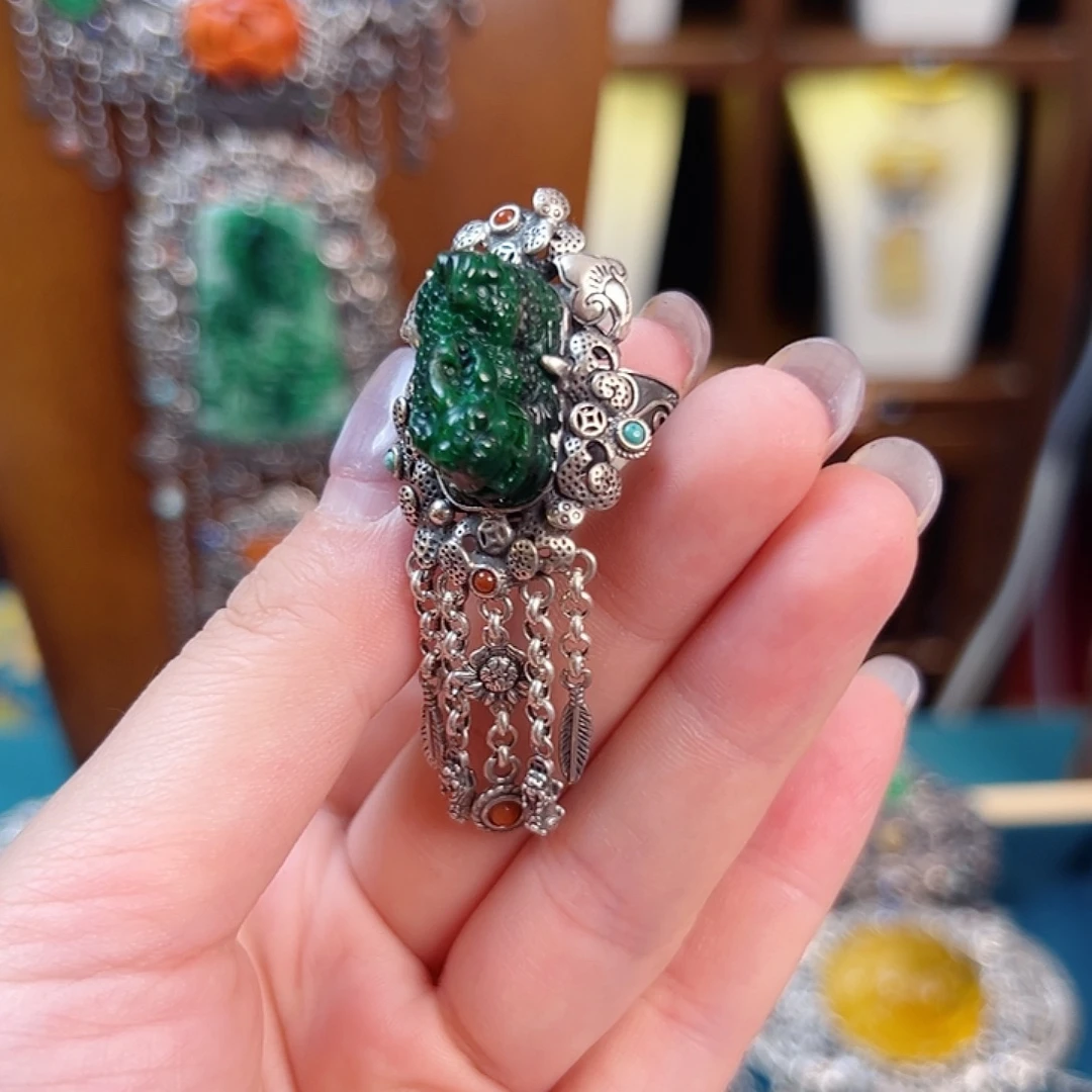 翡翠银S925镶嵌戒指/指环戒指