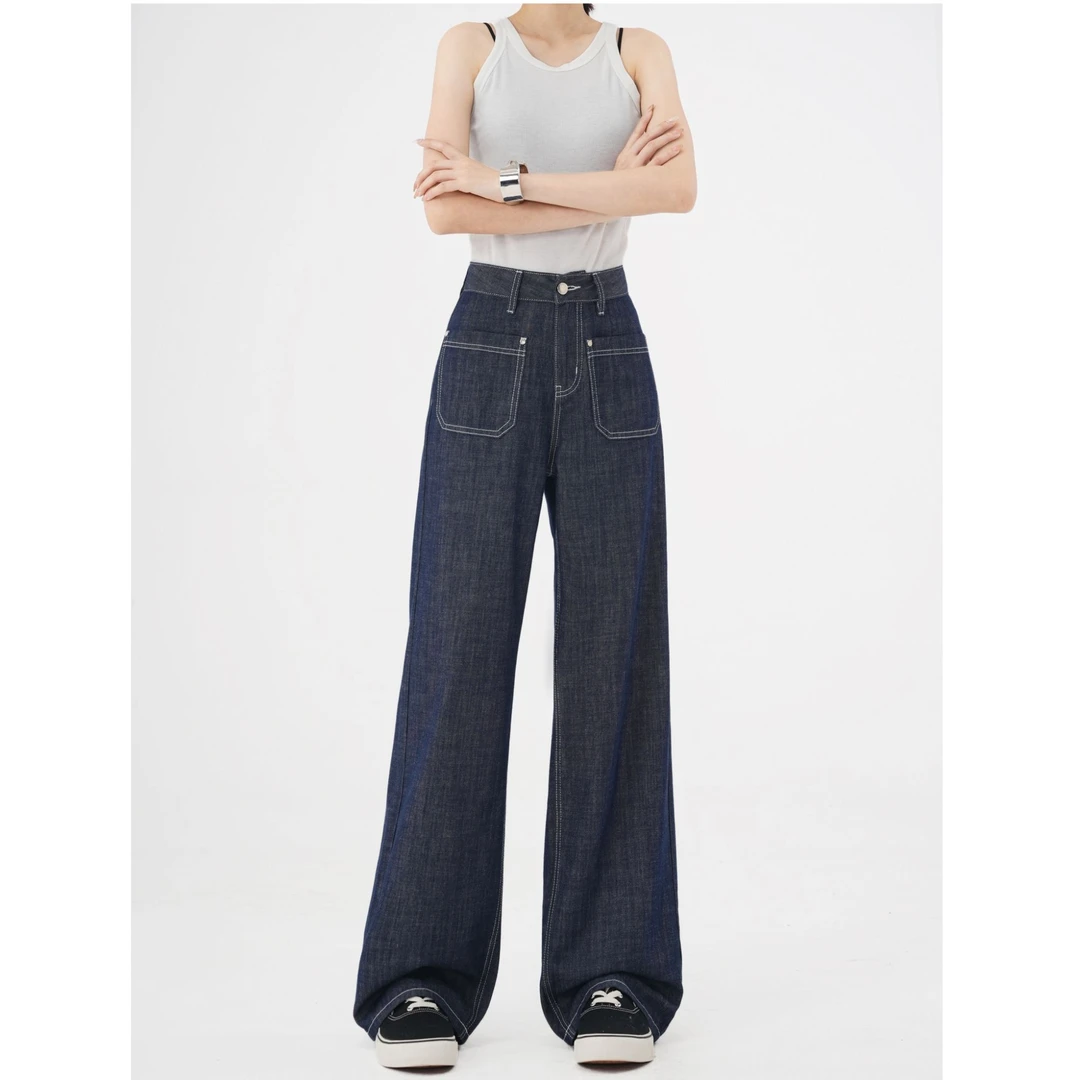 EOL2025夏季新款莱赛尔亚麻高腰窄版阔腿牛仔裤冰感显瘦女7013