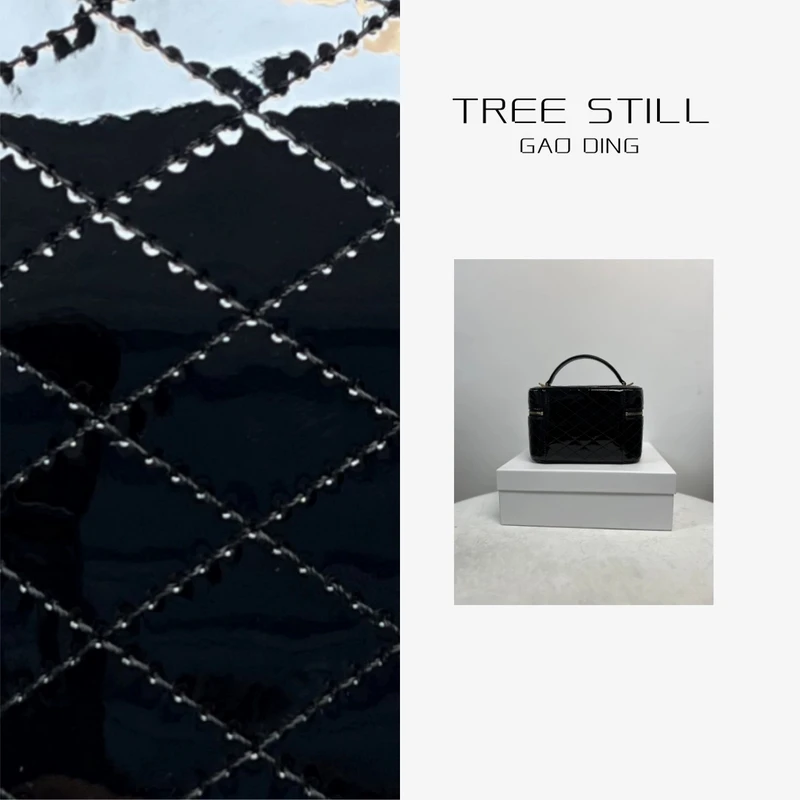 老杨漆皮盒子单肩斜小香风轻奢时尚百搭黑色小众菱格肩包